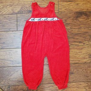Vintage Pippi Rocking Horse Velour Adjustable Overalls Baby Boy 12-18 Months